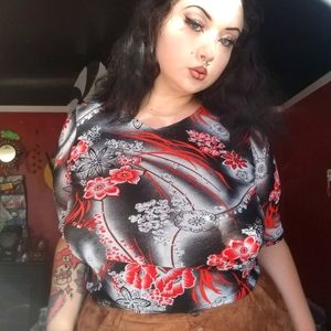 Y2k mesh oriental floral shirt